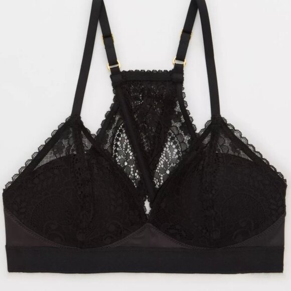 Aerie Black Real Power Wireless Push Up Paisley Lace Bra Size 34C - Picture 2 of 4